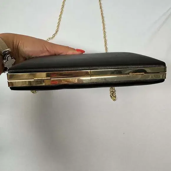 Kate Landry Black Satin Evening Box Clutch with Rhinestone Clasp - Picture 5 of 8